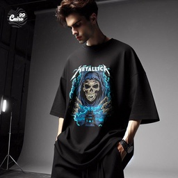 Darkia Metallica تيشيرت اوفر سايز قطن باللون الاسود للرجال