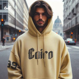 Cairo99 Needlework هودي اوفر سايز قطن للرجال باللون البيج