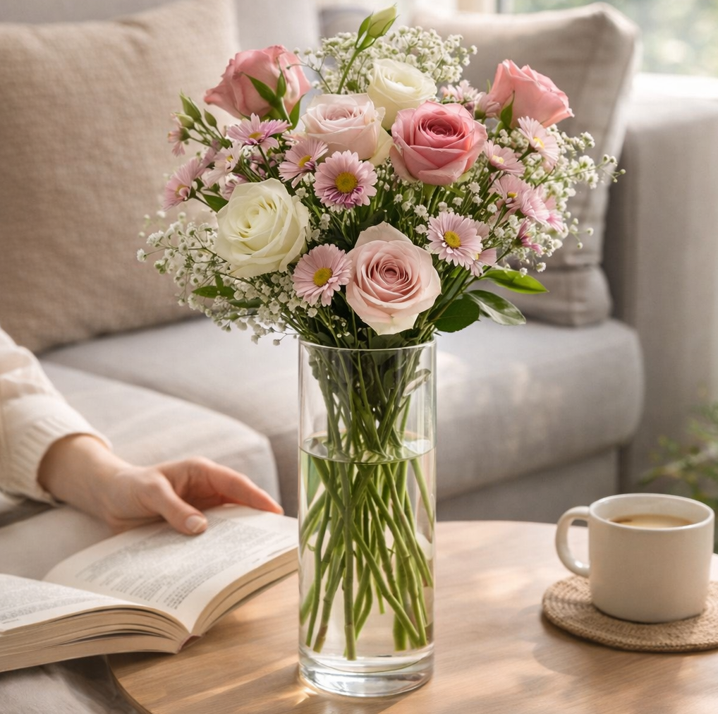 فازة زجاج شفاف بتصميم اسطواني الشكل مقاس 30 * 13 سم