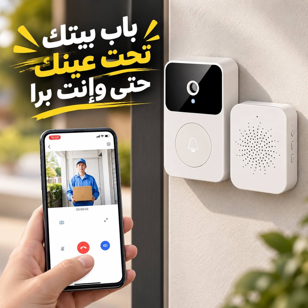 جرس باب بكاميرا سحرية للمراقبة عن بعد يعمل بالواي فاي لامان المنزل