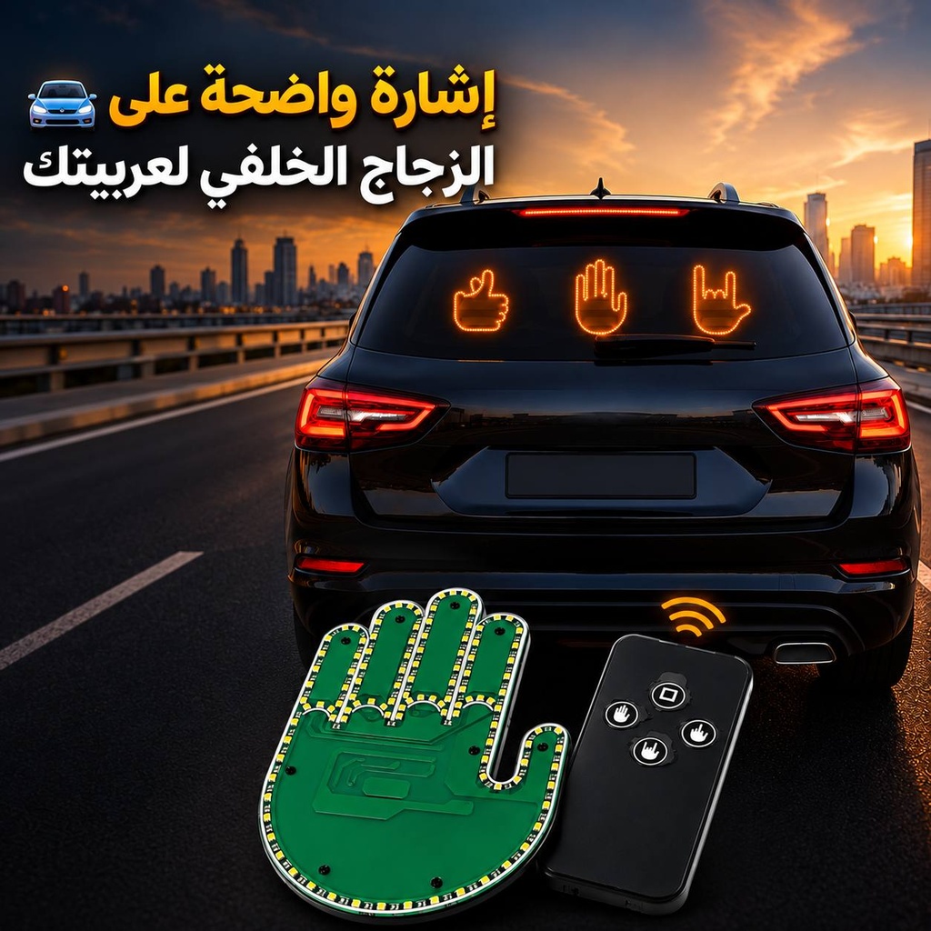 كف ليد مضيئ ب 3 اوضاع مختلفة مع ريموت للتحكم عن بعد للزجاج الخلفي  للسيارة