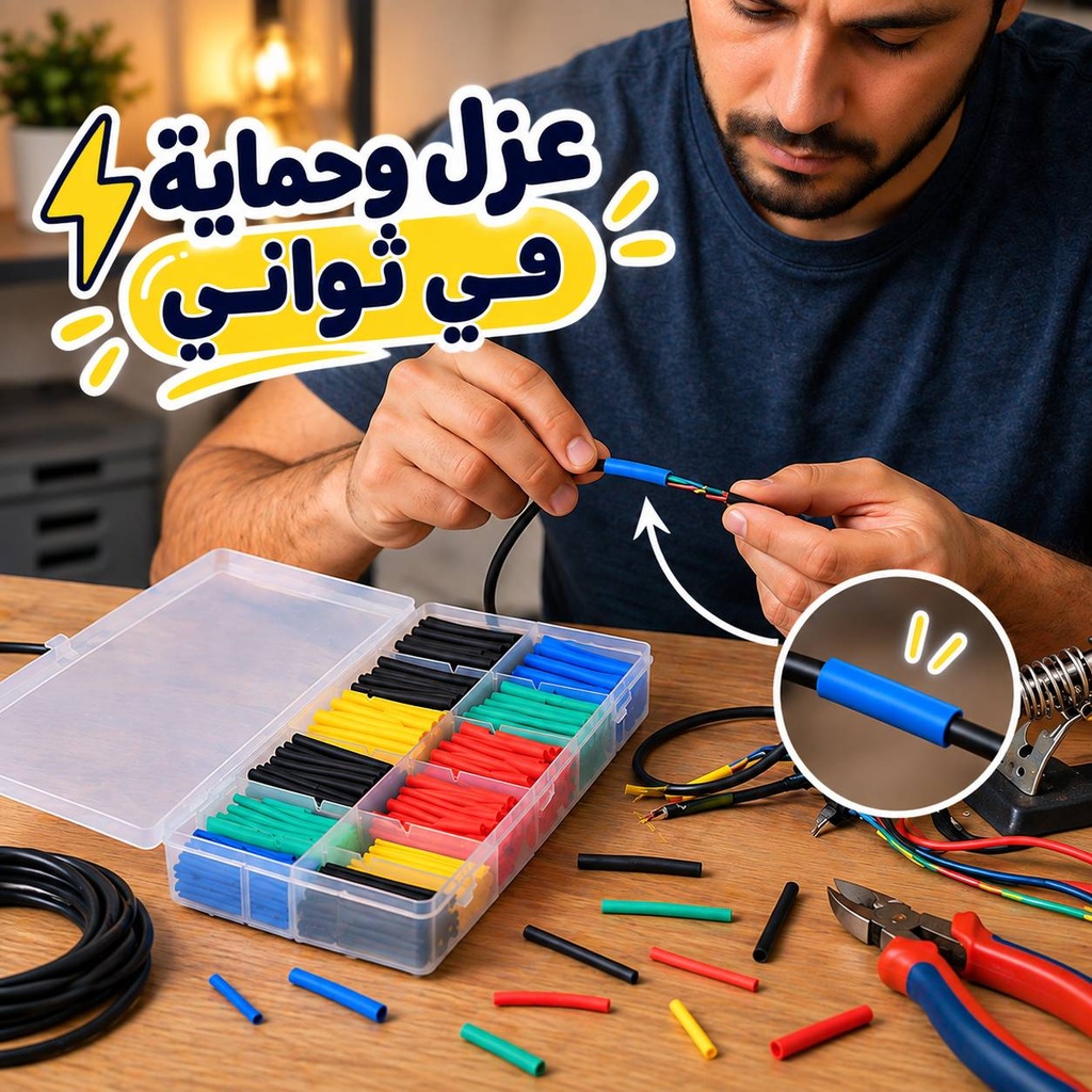 علبة شرنك حراري 280 قطعة بمقاسات مختلفة لعزل الأسلاك والكابلات والحفاظ عليها من القطع
