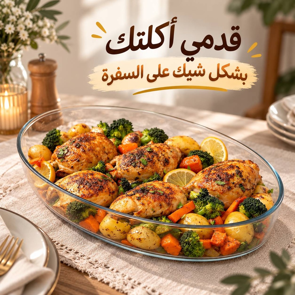 طاجن زجاج بايركس بيضاوي  - مقاس 26 سم