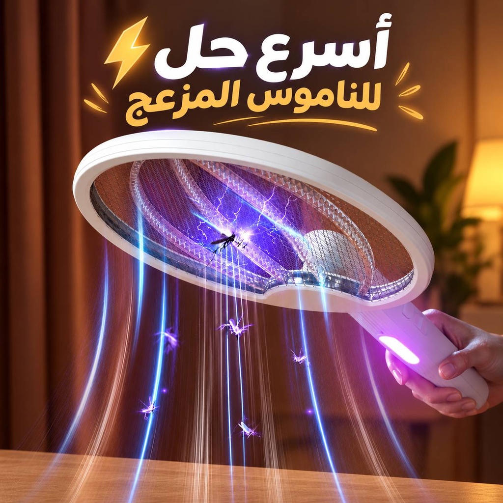 مضرب ناموس كهربائي  بضوء ليد قابل للطي 3000 فولت