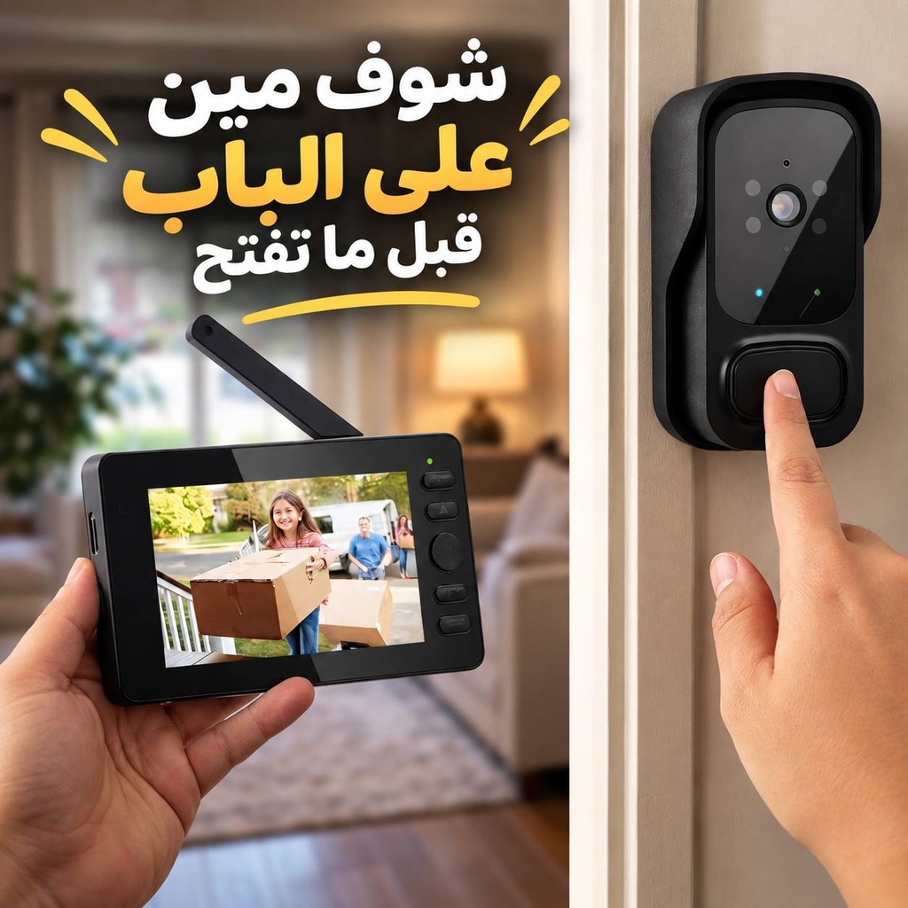 جرس باب لاسلكي بكاميرا وشاشة 4.3 بوصة مع رؤية ليلية وصوت ثنائي الاتجاه لأمان المنزل
