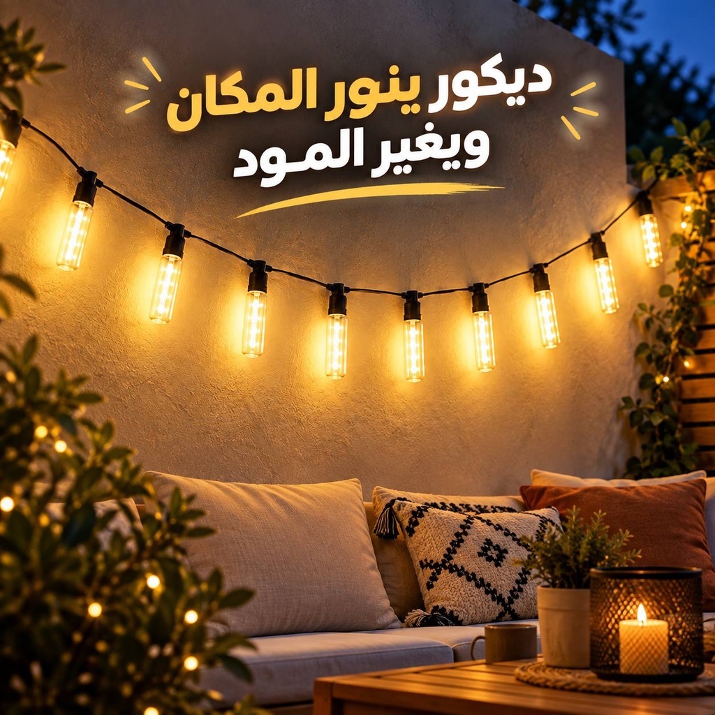 فرع نور 10 لمبات بطول 5 متر لتزيين الحدائق والأسطح