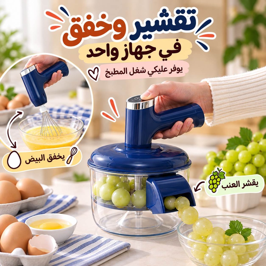 مقشرة للخضروات والفواكه 2 * 1 مع مضرب بيض بيو اس بي قابلة لإعادة الشحن