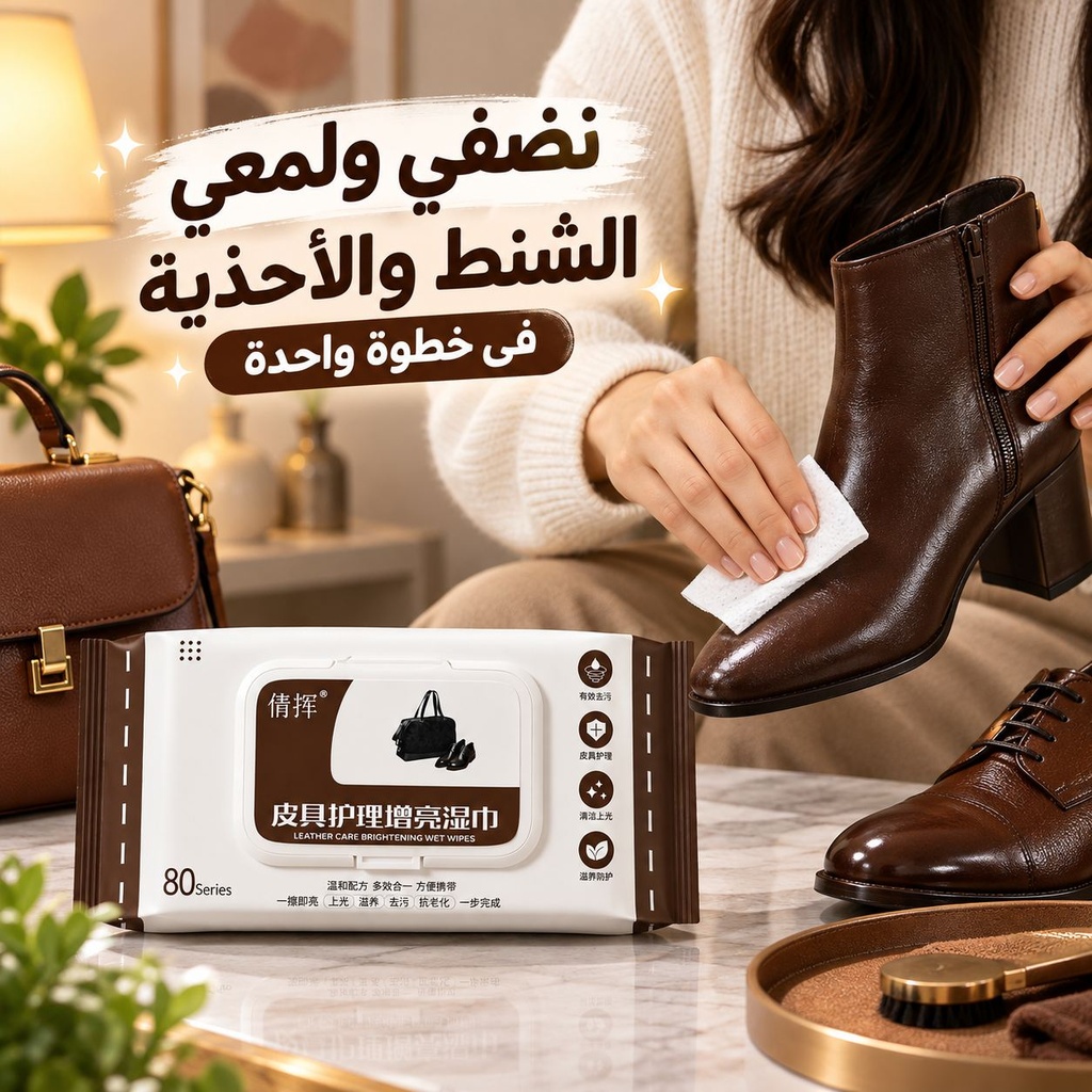 باكت مناديل مبللة لتنظيف وتلميع الأحذية والشنط الجلدية 80 منديل