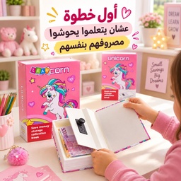 [HH00020098] حصالة نقود سرية على شكل كتاب حقيقي بقفل رقم سري بتصميم يونيكورن للأطفال