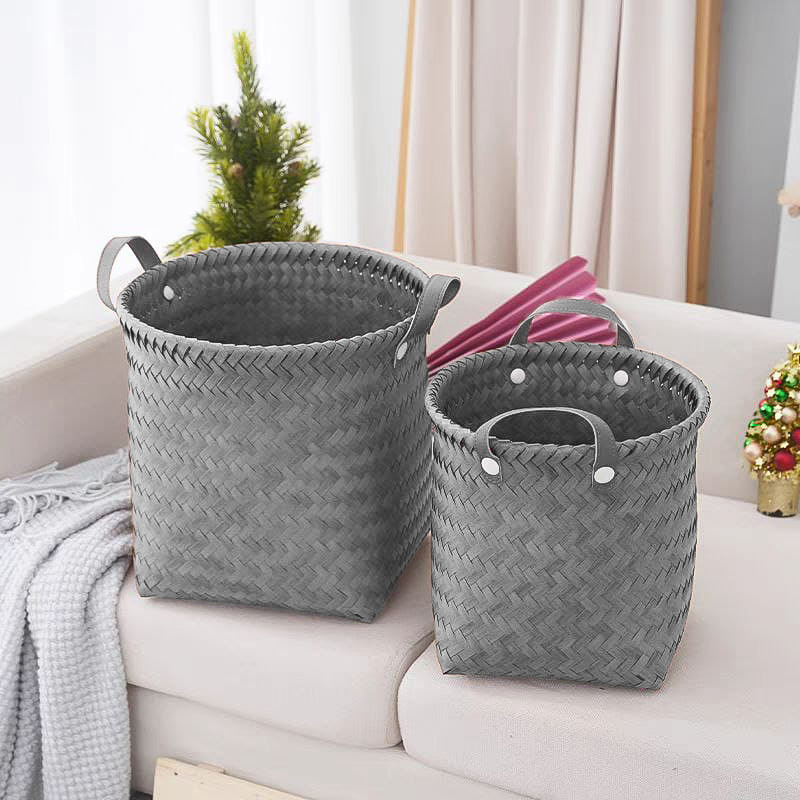 طقم باسكت تخزين من الرتان باللون الرمادي - 3 قطع