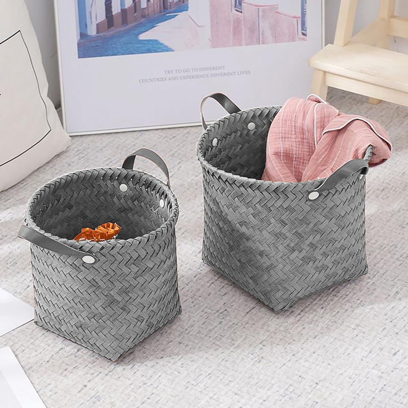 طقم باسكت تخزين من الرتان باللون الرمادي - 3 قطع