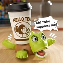 كوستر على شكل سلحفاة ثلاثية الأبعاد بتعبير مضحك عند وضع الكوب مع ستاند للموبايل