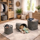 طقم باسكت تخزين من الرتان باللون الرمادي - 3 قطع