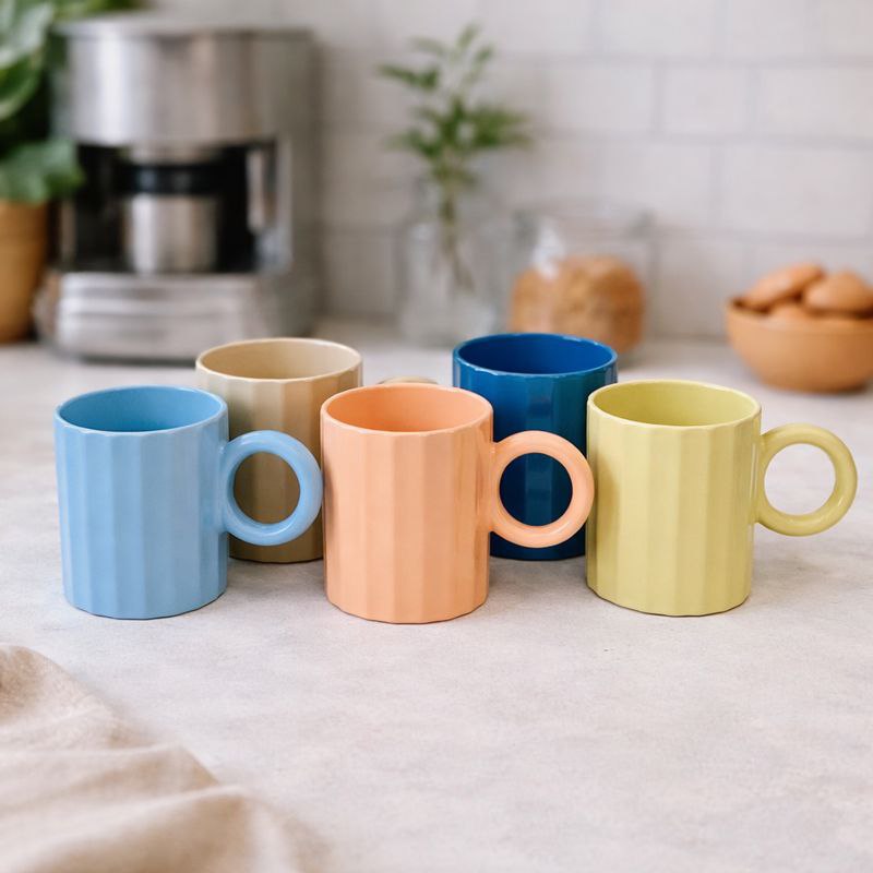 مج بورسلين بتصميم مضلع ويد دائرية لتناول النسكافيه 300 ملي