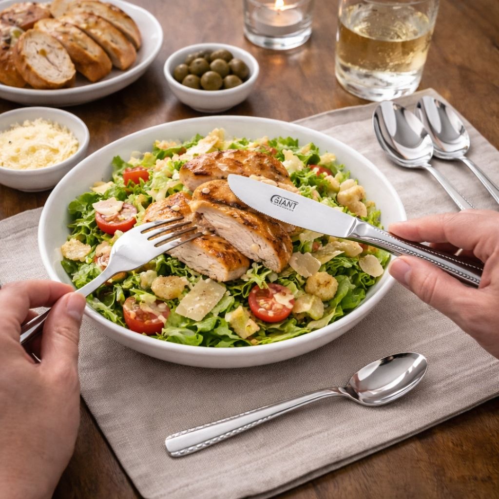 طقم معالق وشوك وسكاكين استانليس ستيل  24 قطعة باللون الفضي