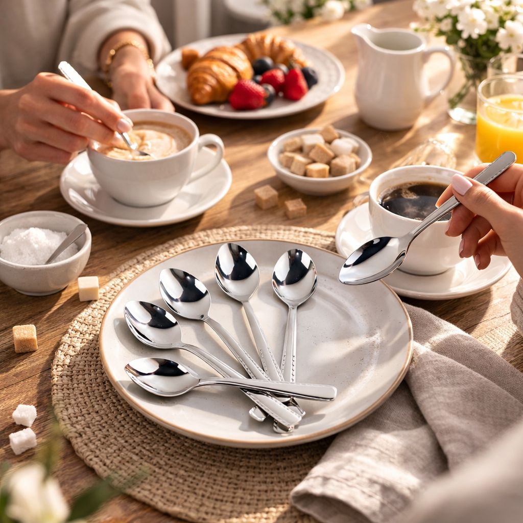 طقم معالق استانليس ستيل 12 قطعة صغيرة باللون الفضي