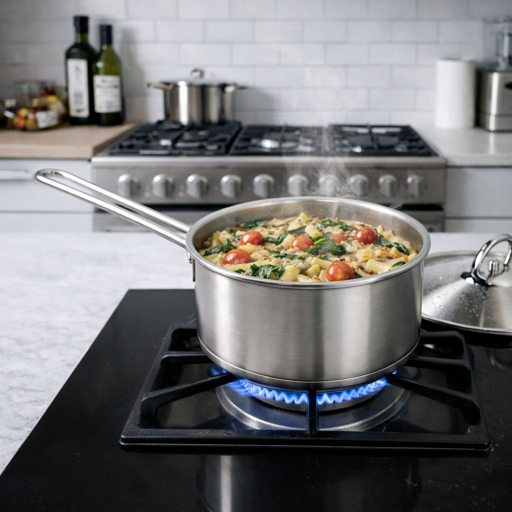 كسرولة استانلس ستيل تركي بغطاء ويد لسهولة الحمل مقاس 22سم