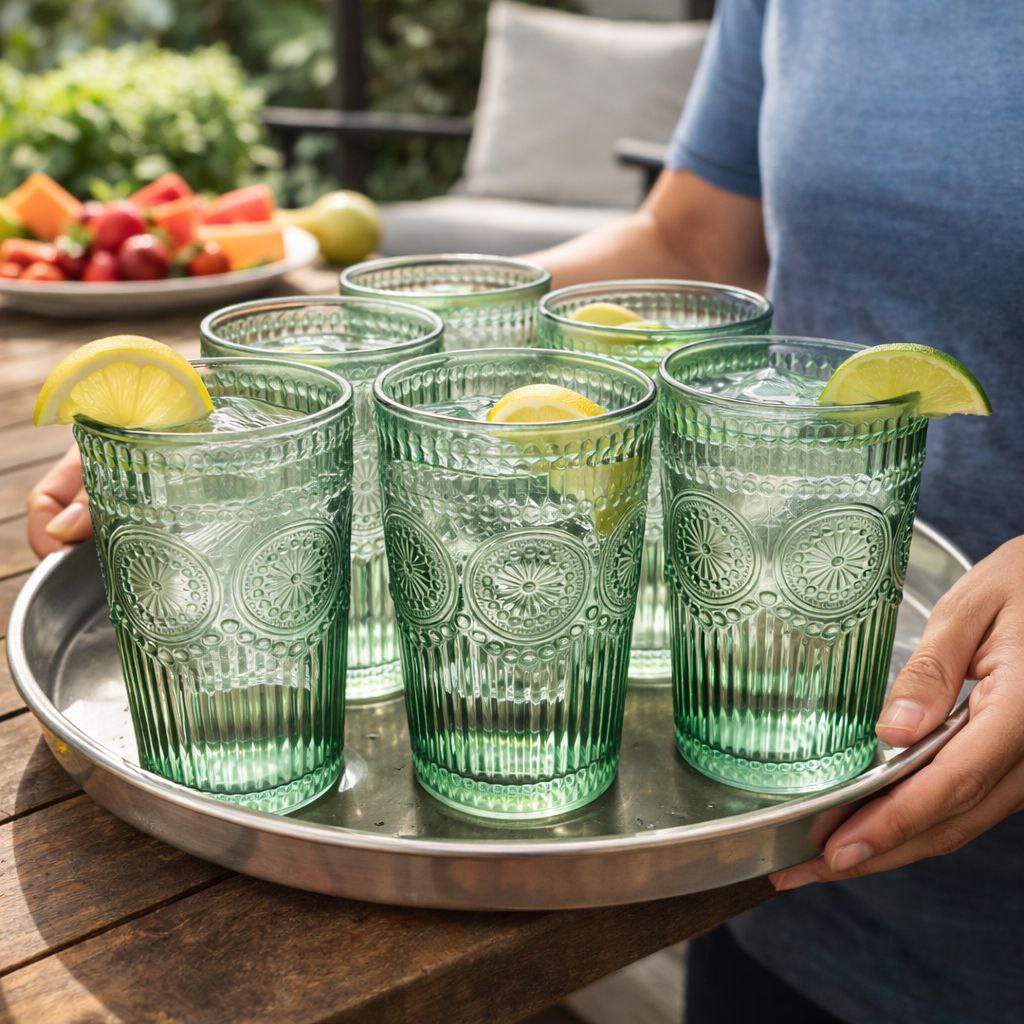 طقم كوبايات زجاج مزخرف 6 قطع بسعة 385 ملي