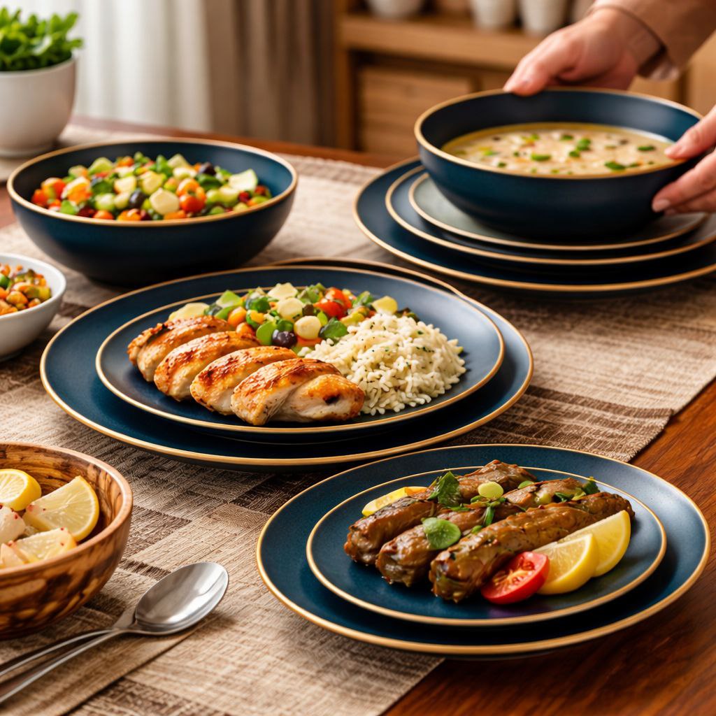 طقم عشاء بورسلين بحواف عسلية مكون من 18 قطعة