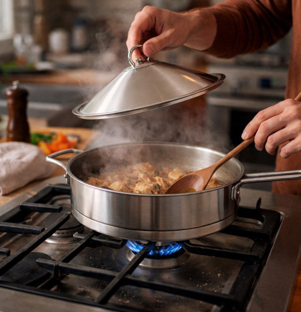 طاسة استانلس ستيل تركي بغطاء ومقبض يد لسهولة الحمل مقاس 24سم 2.80 لتر