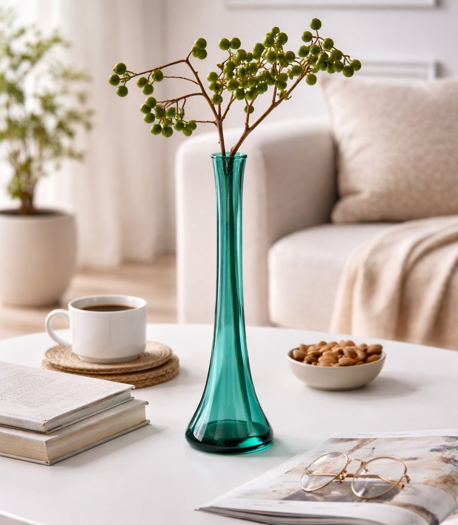 فازة ورد شيك طويلة باللون الأخضر لتجديد ديكور البيت