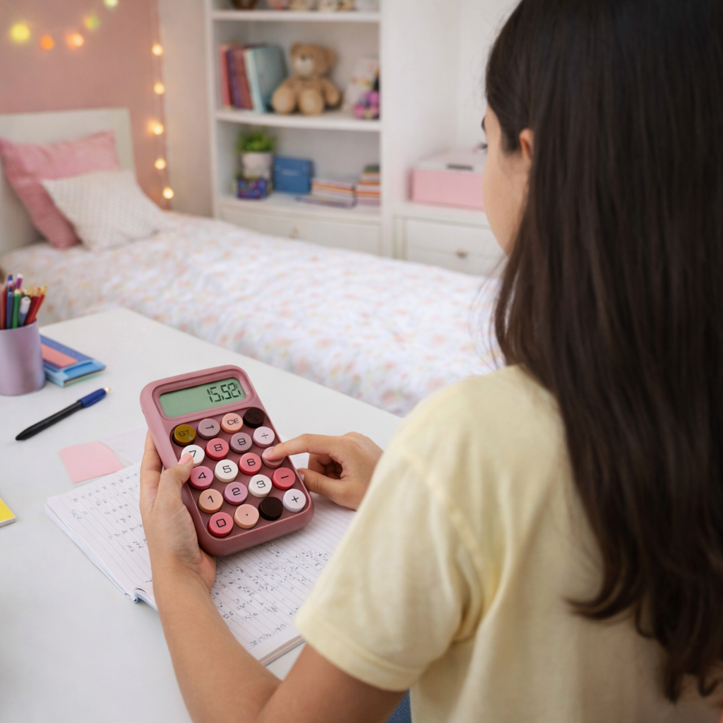 الة حاسبة بشاشة ديجيتال وازرار كبيرة للمكتب بتصميم ملون جذاب