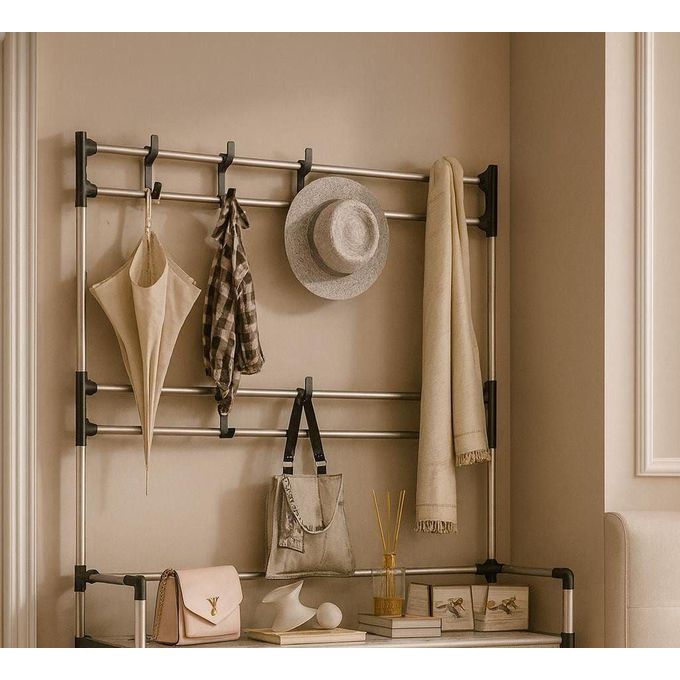 جزامة بـ 4 أرفف لتنظيم الاحذاية مع 8 هوكات لتعليق الشنط والكابات والشماسات