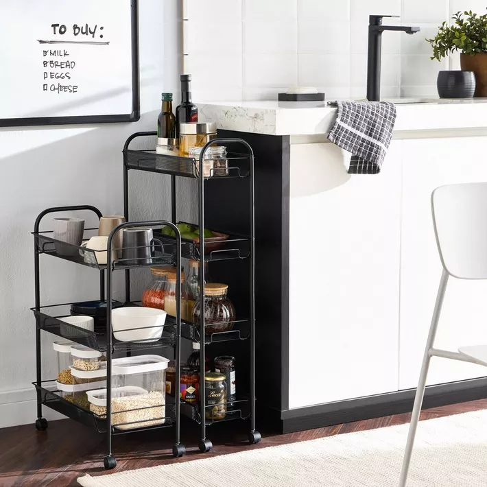 عربة تخزين ومنظم 4 أدوار بعجلات لسهولة الحركة لتنظيم أدوات المطبخ والحمام