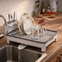 صفاية مواعين لحمل وتجفيف الأطباق والأكواب مزودة بحامل للشوك والمعالق وفتحة لتصريف المياه