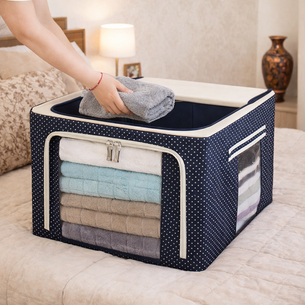 شنطة تخزين جامبو وتر بروف بهيكل معدني للملابس والبطاطين