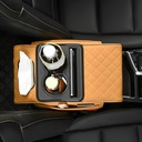 مسند سيارة جلد مبطن مع حامل أكواب مزدوج مع جزء مخصص للمناديل ومنظم جانبي