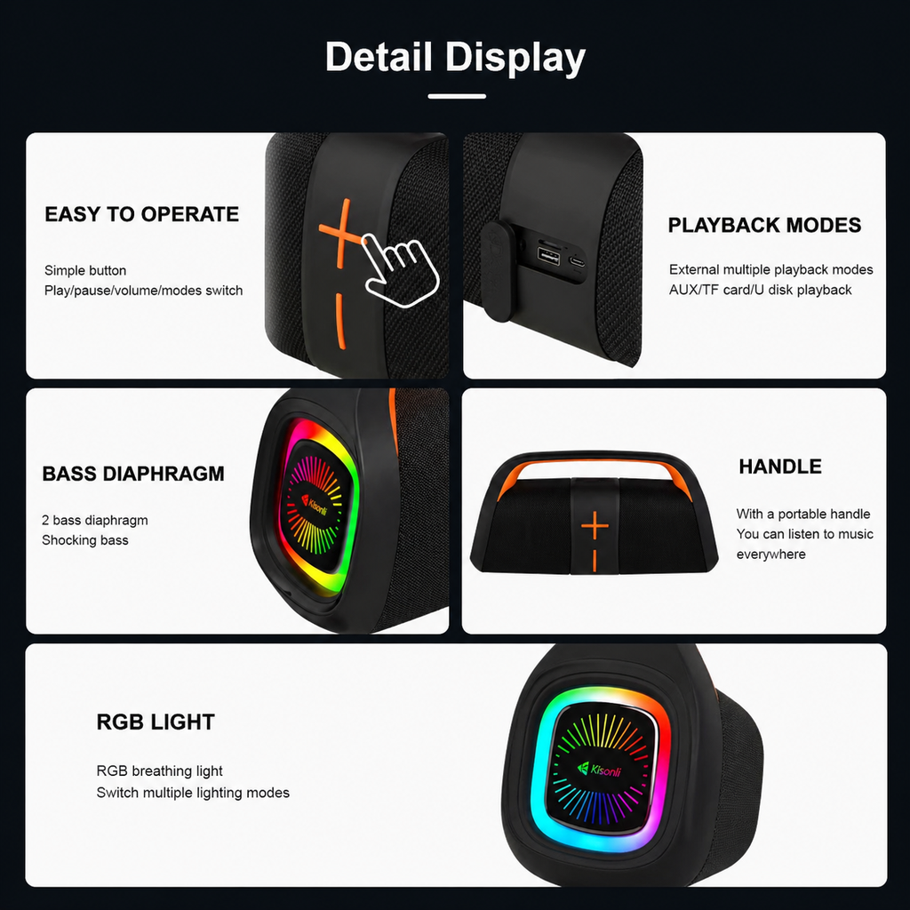 سبيكر لاسلكي مكبر للصوت مع إضاءة أر جي بي  بقوة 20 وات بطارية 3600 ملي امبير