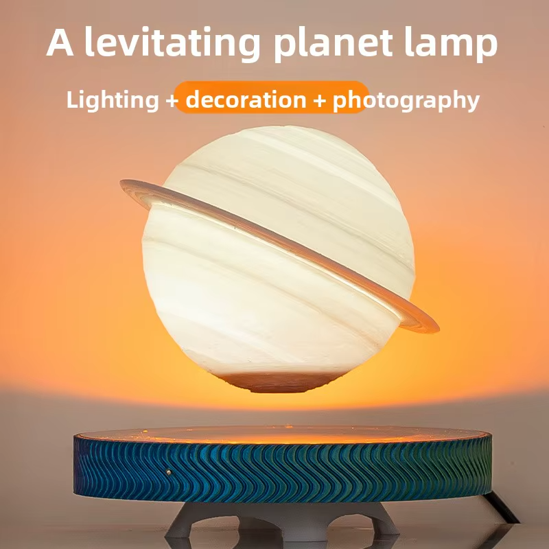 اباجورة مكتب ثري دي بتصميم كوكب زحل العائم بقاعدة شفافة