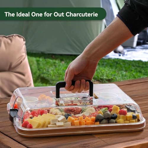 طبق تقديم خشب بامبو مقسم 6 خانات بغطاء أكريليك محكم للتسالي والمكسرات