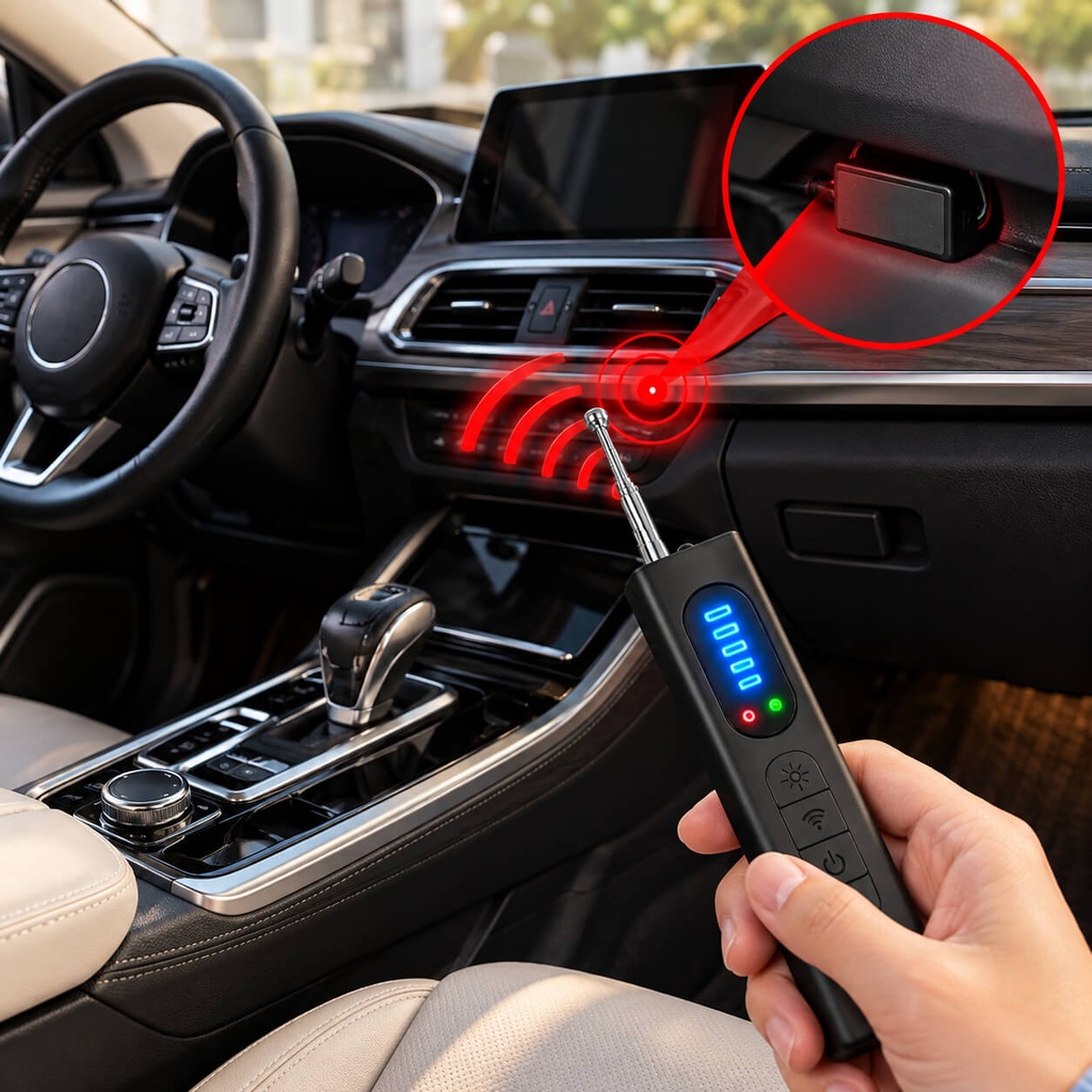 جهاز كشف الكاميرات المخفية وأجهزة التنصت وتتبع GPS محمول للسفر والفنادق