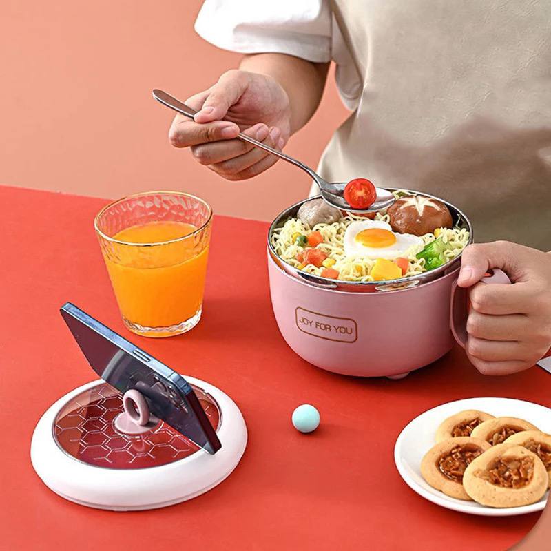 لانش بوكس حافظ للحرارة بغطاء محكم الغلق بجزء حامل للموبايل ويد للمدارس والعمل من الاستانليس والبلاستيك