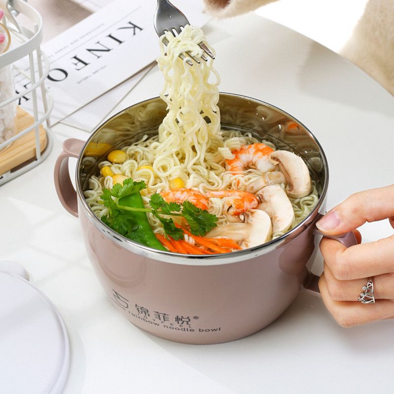 حلة باندا للنودلز والشوربة والملوخية من الإستانليس والبلاستيك لحفظ حرارة الطعام بمعلقة لسهولة تناول الطعام ويد