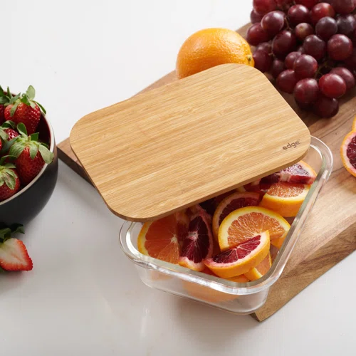 علبة ثلاجة زجاج لحفظ وتنظيم الطعام بغطاء خشبي محكم الغلق