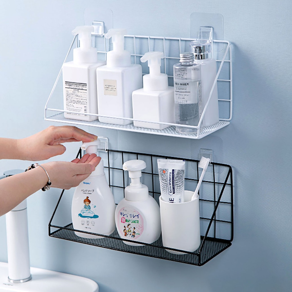 رف معدني لحمل وتنظيم أدوات المطبخ والحمام وقطع الديكور بلزق دبل فيس قوي للتعليق بدون حفر وتخريم