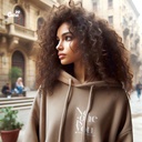 No One Is You هودي اوفر سايز قطن باللون البني