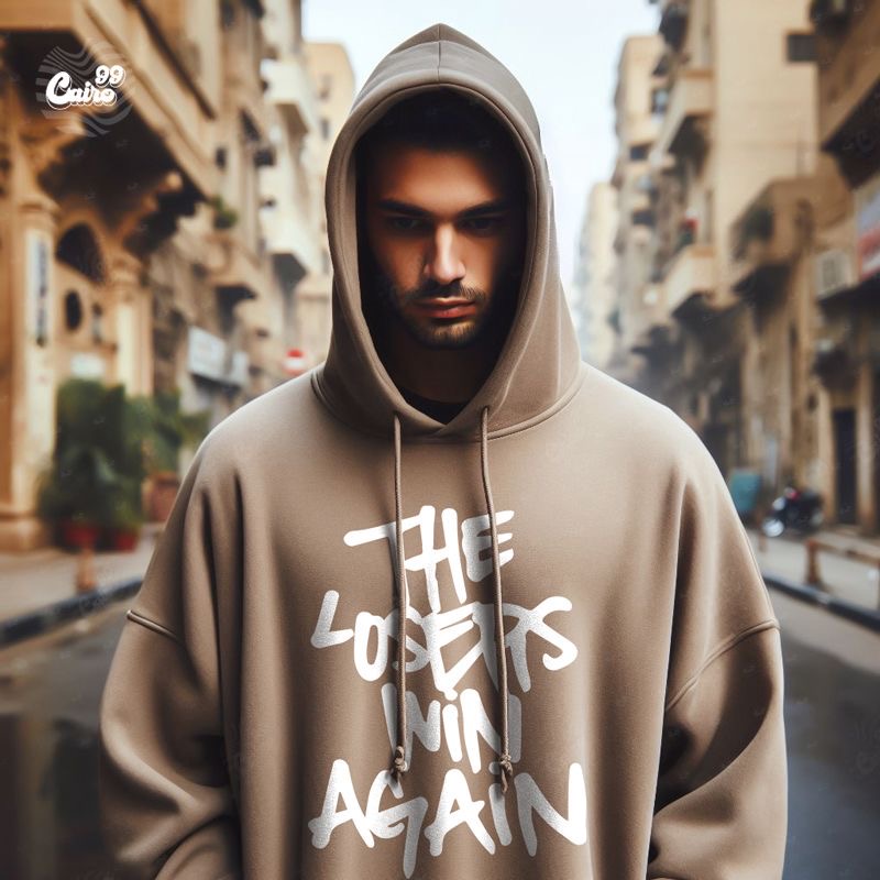 The losers' win again هودي اوفر سايز قطن باللون البني