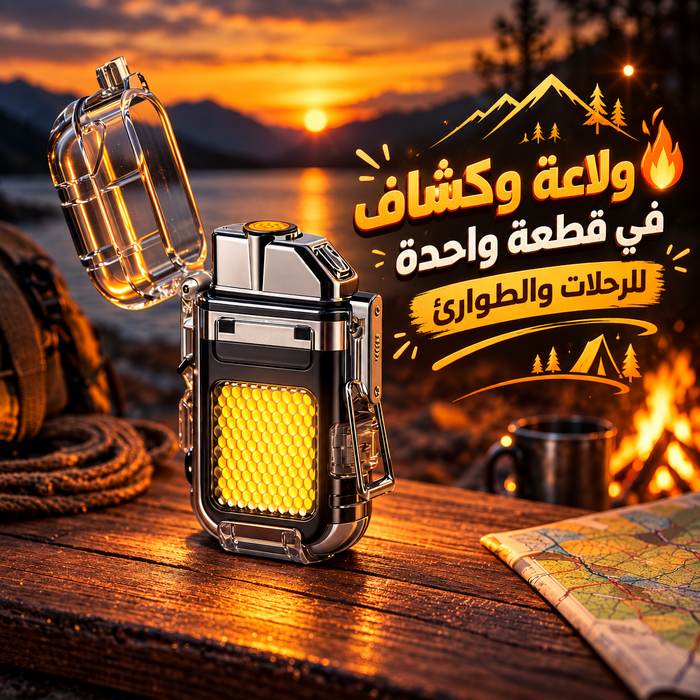 ولاعة كهربائية مقاومة للماء بكشاف ب 3 درجات إضاءة مختلفة لرحلات البحر والتخييم قابلة لإعادة الشحن