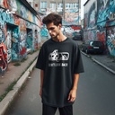 Don't Look Back تيشيرت اوفر سايز قطن باللون الأسود للرجال