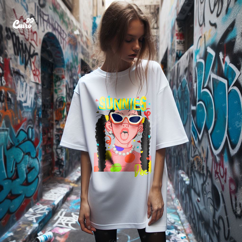 Sunnis تيشيرت اوفر سايز قطن باللون الابيض للنساء