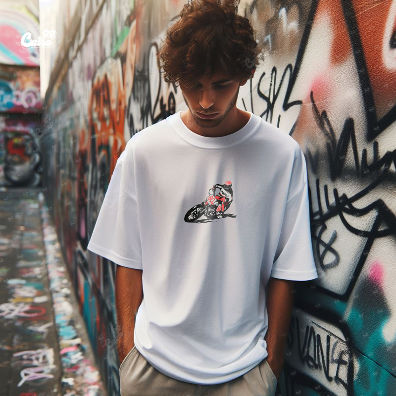Motorcyclist تيشيرت اوفر سايز قطن باللون الابيض للرجالa