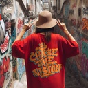 Chase The Vision تيشيرت اوفر سايز قطن باللون الاحمر للنساء