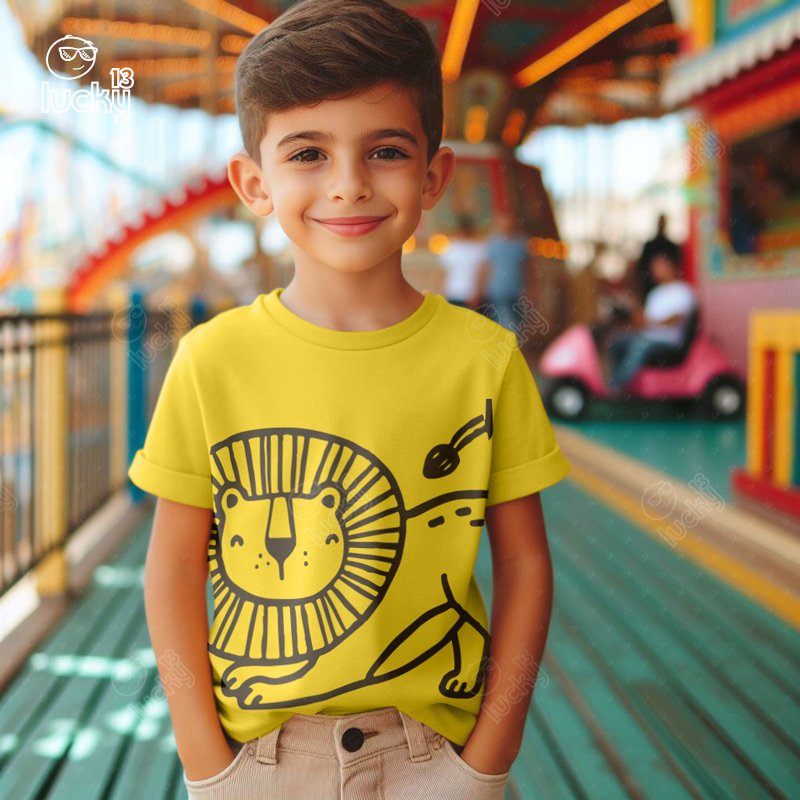 تيشيرت اطفال قطن باللون الاصفر Lion