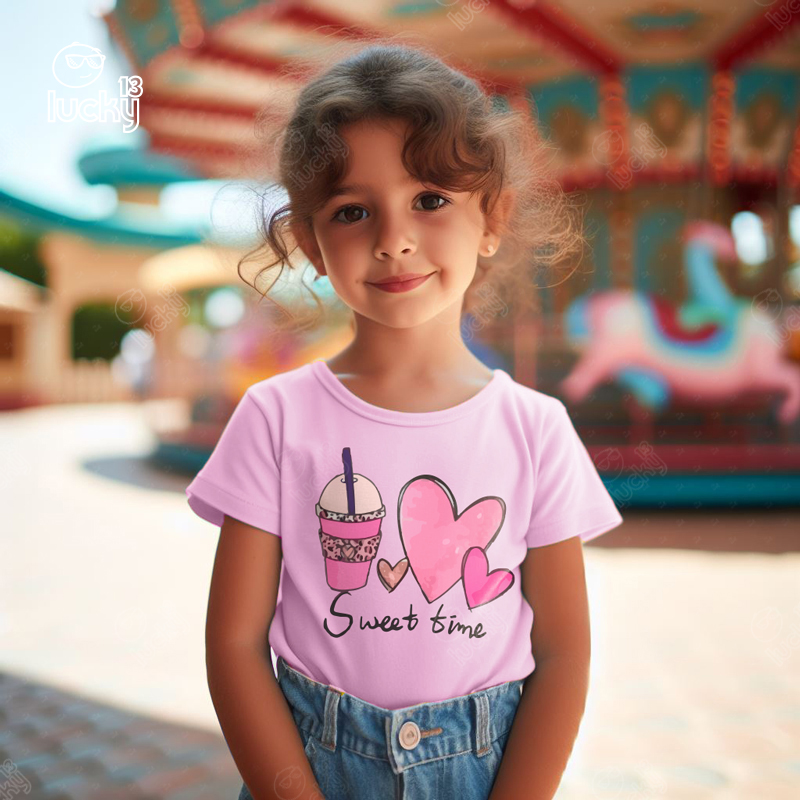 Sweet Time تيشيرت اطفال قطن باللون البينك