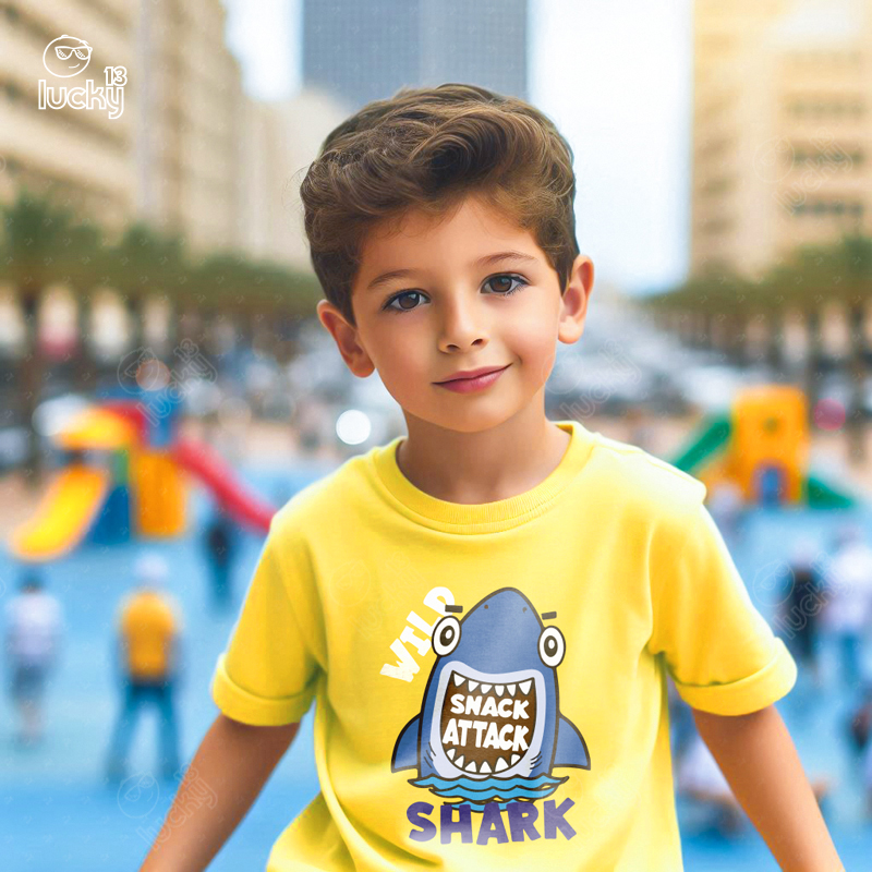 Shark تيشيرت اطفال قطن باللون الاصفر