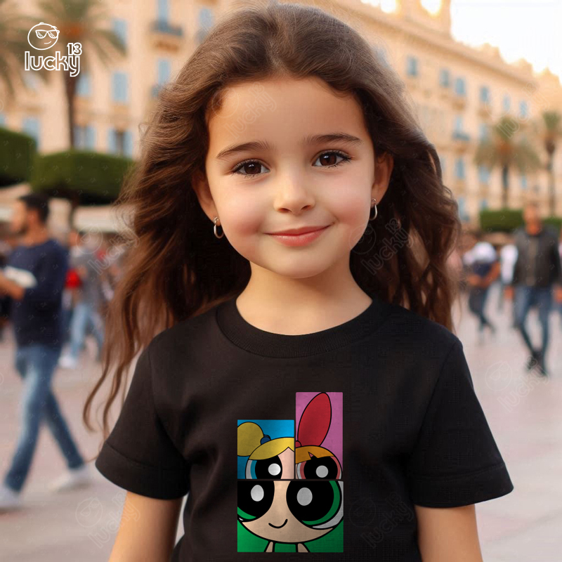 Power puff Girls تيشيرت اطفال قطن باللون الاسود